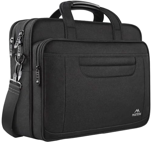 MATEIN Bolsa para computador portátil de 17 polegadas, mala de ombro, mala de negócios grande multifuncional, aplicar para homens / escola / viagem / computador portátil, preto