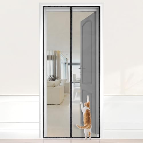 HOOMEE Rede mosquiteira para porta, 110 x 210 cm, cortina magnética para portas de varanda ou terraço, tecido com ímanes fortes para auto-fecho, fácil instalação sem furar (preto)