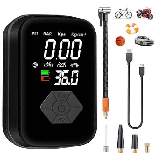 JINER Compressor de ar portátil, 150 PSI insuflável rodas carro, compressor de ar de carro, insuflador de rodas carro com luz LED para carro, bicicletas, motocicleta