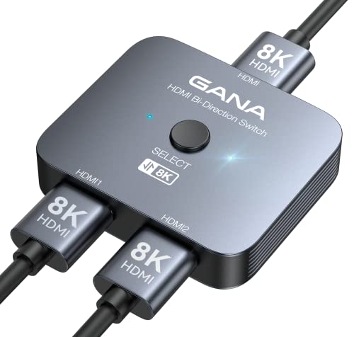 Divisor HDMI 8K @60Hz 4K @120Hz, GANA HDMI 2.1 Switch, alumínio bidirecional HDMI Switcher 2 em 1 out ou 1 In 2 out HDMI Verteiler, HDMI Umschalter Unterstützt 8K 4K für PS5 HDTV Xbox
