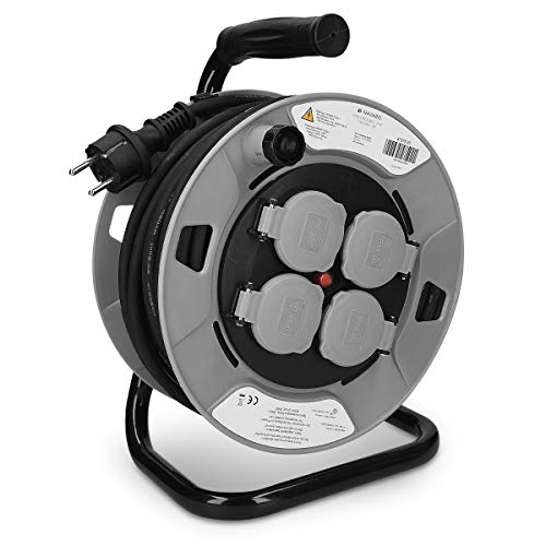 Navaris Extensão de cabo com 4 tomadas - Enrolador de cabos 25 M - Extensor com grau de proteção IP44 e tipo de cabo H05RR-F 3G1,5