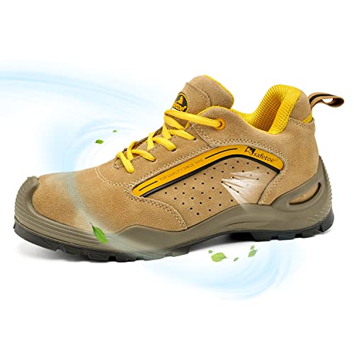 Safetoe Sapatos de segurança para homem e mulher, 7296YN botas de segurança tipo de couro respirável, biqueira de material ponta de aço leves calçados, sapatilhas para palmilha mais confortáveis