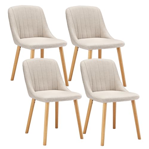 Goeurvant Cadeira de sala de jantar conjunto 4 cadeiras confortáveis sala de jantar pata madeira design cadeira estofada linho bege