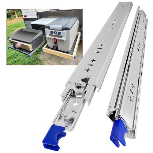 AOLISHENG Guias de correr para gavetas com travão 500 mm extensão completa para trabalho pesado trilhos para gavetas 120 kg capacidade de carga com fechadura 1 par (2 peças)