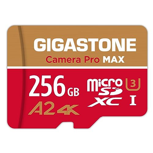 [5 anos de recuperação de dados gratuita] GIGASTONE cartão micro SD 256GB, 4K câmara Pro MAX, compatível Gopro, Dash CAM, dji, Dron, câmera, até 130 MB/s, UHS-I A2 4K U3 C10, Com adaptação. ador.