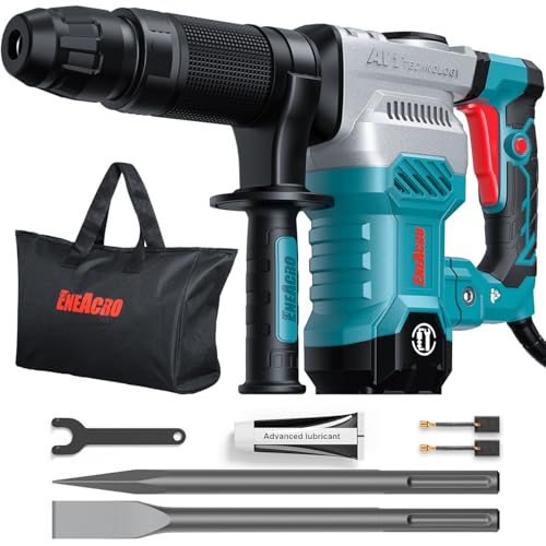 ENEACRO Martelo de demolição SDS-Max, poderoso martelo demolidor elétrico 1300 W 20 joule com corpo de liga de alumínio, sistema anti-vibração, inclui cinzéis e conjuntos de ferramentas