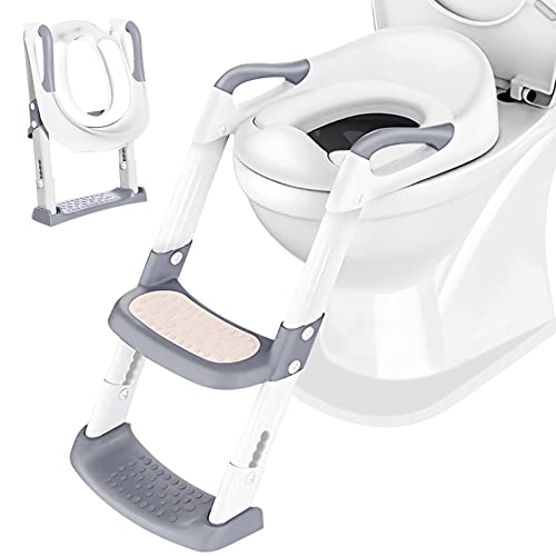 Adaptador WC crianças com escada: Bebé dobrável portátil infantil assento sanitário com degrau largo antiderrapante - bebés urinais assento para 1-10 crianças com escada redutor e almofada macia |