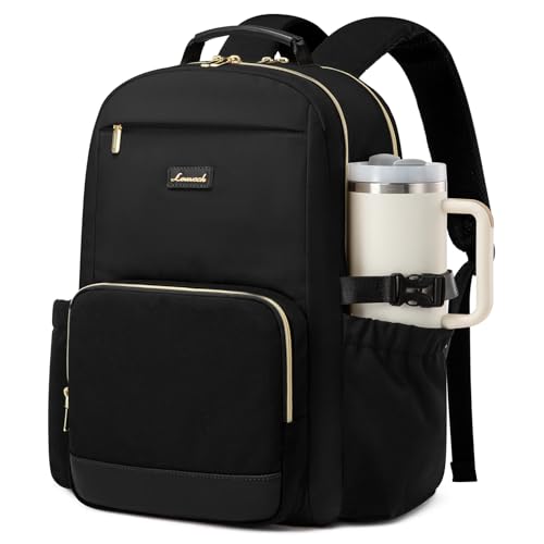 LOVEVOOK Mochila para portátil para mulheres com bolso para caneca de grande capacidade, de 15,6 polegadas, bolsa impermeável para trabalho, negócios, universidade, professora.