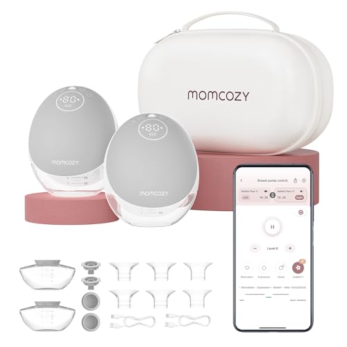 Momcozy Lanches mãos livres Mobile Flow | M9 melhorado, elétrico e controlado por App, vários modos e 15 níveis, saquinhos portátil, 24 mm (2, cinzento)