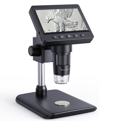 Microscópio digital eletrónico portátil de 1080P de 4,3 polegadas com 8 luzes LED ajustáveis, profissional para crianças/adultos 50-1000X, visualização de PC, compatível com Windows MacOS-preto