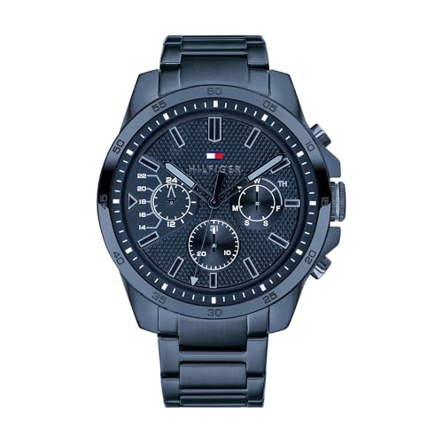 Tommy Hilfiger Relógio analógico multifuncional de quartzo para homens com correia de silicone, aço inoxidável ou couro, subesferas para dia e data, resistente à água até 5ATM.