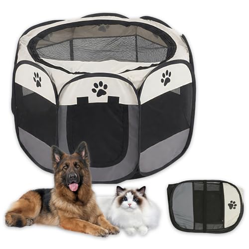 OYIWINMI Parque para cachorros e gatos, dobrável, preto, impermeável, portátil, com cobertura de rede para cães, gatos, animais pequenos, interior e exterior, 72 x 72 x 45 cm