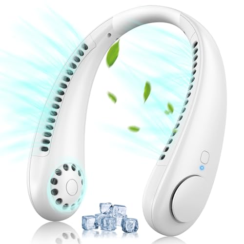 Timiyou Ventoinha de pescoço portátil silenciosa, ventiladores de pescoço sem pás mãos livres, fluxo de ar de 360°, ventilador portátil USB para viajar, casa, escritório, presente (branco)