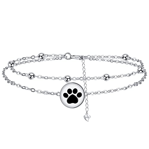 J.MUEN Pulseiras de mulher, prata de lei 925 pulseira de dupla corrente com contas, ideias meninas presentes de feliz aniversário para mulher