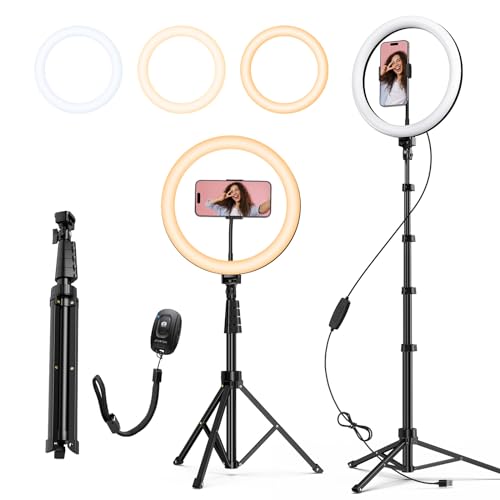 ATUMTEK 12" Ring Light com tripé, anel luminoso ajustável com 3 modos de iluminação e 10 níveis, luz fotográfica com controlo remoto para TikTok/Youtube/Live Stream (tripé: 160 cm/63")