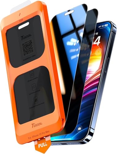 TOCOL 2 peças protetor de ecrã de privacidade para iPhone 15, alinhamento automático para instalação rápida, sem bolhas, anti-espionagem, vidro temperado com dureza 9H + quebrável