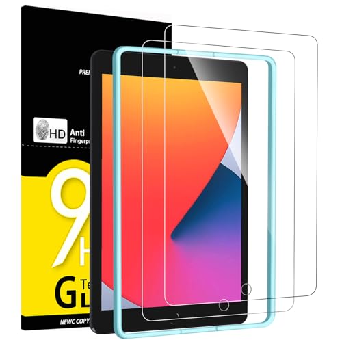 NEW'C 2 peças, protetor de ecrã para iPad de 10,2 polegadas (modelo de 2021/2020/2019, 7ª/8ª/9ª geração) e uma ferramenta de alinhamento inclui, anti-riscos, vidro temperado ultra resistente