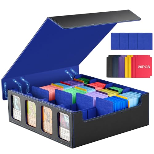TiMOVO MTG Deck Box, estojo magnético para 3000 cartas sem mangas, com 20 divisores de cores e 4 suportes para cartas, caixa de 4 linhas para cartas de magic, preto azul, preto azul