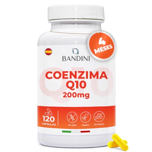 Bandini® Coenzima Q10 200 mg de concentração de 120 cápsulas veganas, 100% pura naturalmente fermentada - todo o poder da biquinona CoQ10-4 meses - antioxidante e fortalece o sistema imunitário