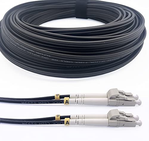 Elfcam® - Cabos de fibra ótica blindados LC/UPC para LC/UPC OM3 multimodo Duplex 50/125um LSZH, para instalações exteriores e interiores, preto (30 m)