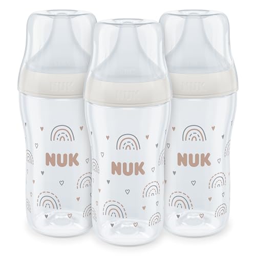 Conjunto de biberões Perfect Match da NUK + 3 meses | adapta-se ao paladar do bebé, controlo de temperatura, ventilação anticólica, 260 ml, sem BPA, Tetina de silicone média, arco-íris, 3 unidades