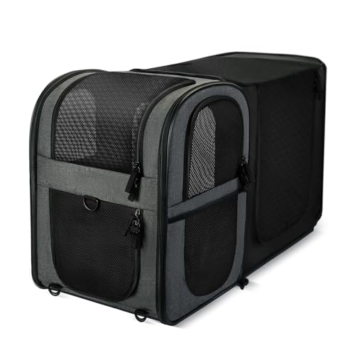 Mochila extensível para gatos, mochila para cães e gatos, suave, dobrável, cor cinzenta