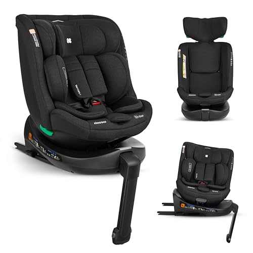 KikkaBoo i-Secure Cadeira de carro para bebé, 0-36 kg, grupo 0 +/1/2/3, ISOFIX, rotativa 360 °, recarregável, proteção SPS i-Size, lateral, arnês de 5 pontos, 12 posições encosto de cabeça, Preto