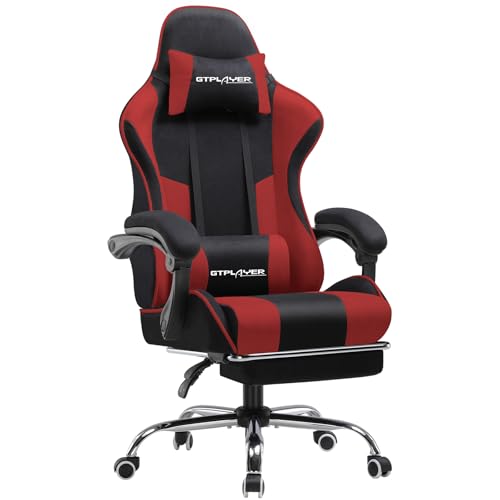 GTPLAYER Cadeira de jogos com massajador ergonómico cadeira Gamer com apoio para os pés encosto de cabeça, cadeira de escritório ergonómica, suporte lombar, cadeira conjunto ajustável em altura