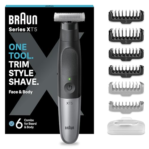 Braun Series X Aparador de barba, máquina de barbear elétrica para homem, máquina de barbear para rosto e corpo, máquina de barbear, pente bidirecional, resistente à água, XT5200, preto