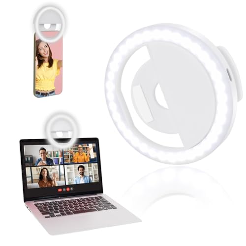 OSDUE Anel de luz Selfie, recarregável com clipe de aro de luz para telemóvel, luz branca de 3 níveis de brilho e 36 LED anel luminoso para Tiktok, Makeup, autofoto, transmissão ao vivo, presentes