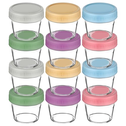 Aolso Recipiente de vidro para comida de bebé, 12 peças recipientes para alimentos, para armazenar e congelar papéis, recipientes de conservação, adequados para máquina de lavar louça, congelador e