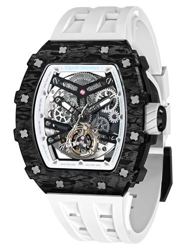 TSAR BOMBA Relógios mecânicos automáticos de luxo para homem - movimento japonês cristal de safira - relógio impermeável para homens 50 m - relógio quadrado com esqueleto - correia de silicone