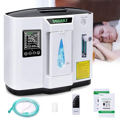 Concentrador de oxigénio, 90% ± 3% alta pureza 1-7 L / min ajustável, gerador de oxigénio de fluxo casa portátil com controlo remoto, certificado pela CE