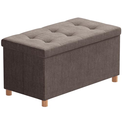 Brian & Dany Puff de arrumação, Baul armazenamento quarto, banco de armazenamento com pés de banquinho, castanho, 76 x 38 x 38 cm