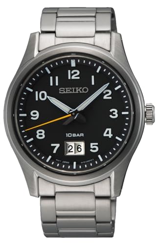 Seiko Relógio analógico para homens de quartzo com correia em aço inoxidável SUR569P1, Prateado e preto, Clássico
