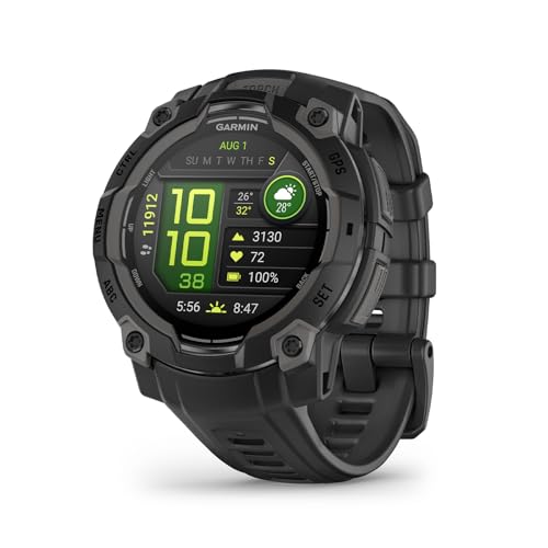 Garmin Instinct 3, Relógio inteligente com GPS, ecrã AMOLED de 45 mm, resistente à água, aplicações desportivas integradas, monitorização da saúde, lanterna LED, até 18 dias autonomia, preto