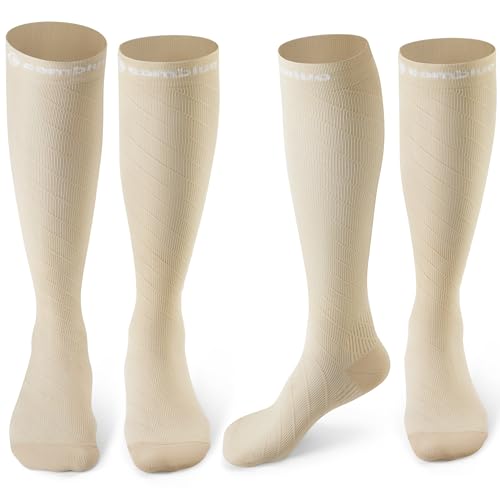 CAMBIVO Meias de compressão para mulher e homem, 2 pares, meias de compressão corrida 20 - 30 mmHg, Compression Socks para enfermeiro, ciclismo, futebol, viagem avião, desporto