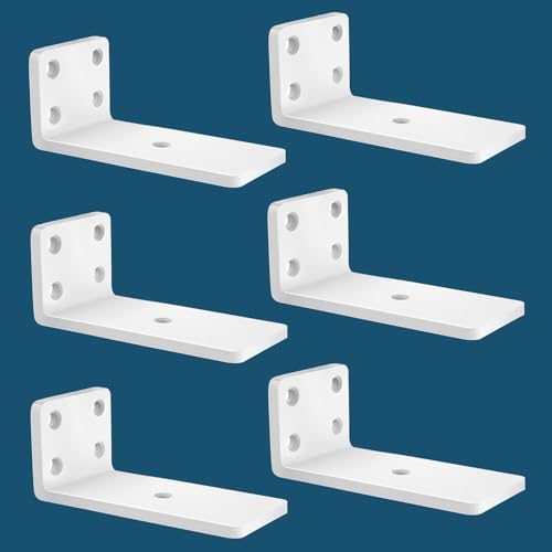 MLOQI 6 peças de quadros para estantes, suportes para prateleiras, quadros metálicos de L, espessura de 5 mm com parafusos, capacidade de carga de 50 kg (branco 10 cm)