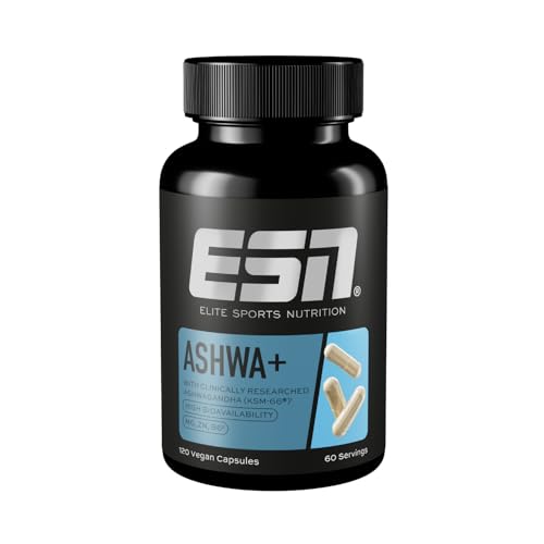 ESN Ashwa +, extrato patenteado de raiz de Ashwagandha KSM-66®, 120 cápsulas, baga indiana do sono, com magnésio, vitamina B6 e zinco, vegano - made in Germany