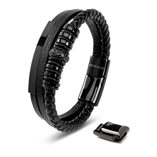 SERASAR Pulseiras de couro premium para homem | fecho seguro de aço inoxidável | três cores | caixa de jóias incluída
