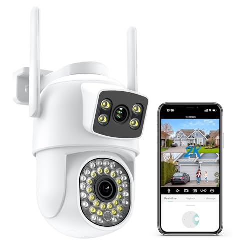 ANBIUX 2 K/6 MP Câmara de vigilância Wi-Fi exterior com lente dupla, PTZ câmara IP vigilância com visão noturna, rastreamento humano automático, áudio bidirecional, gravação contínua 24/7, IP66