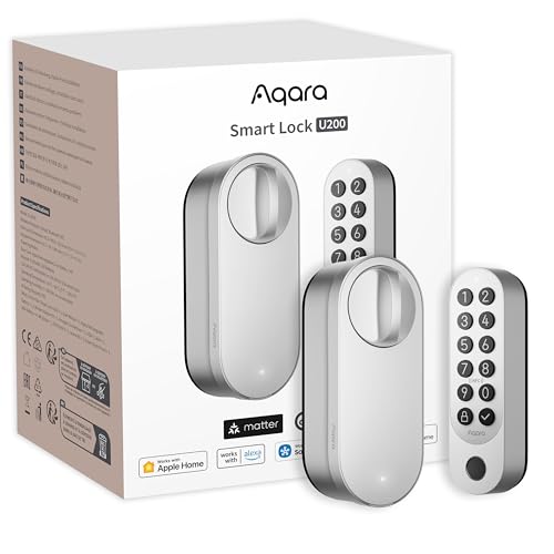 Aqara Fechadura inteligente U200 com leitor de impressão digital, Matter over Thread, fechadura eletrónica sem chave com Apple Home Key e bateria recarregável, suporta Apple Home, Google Home, Alexa,