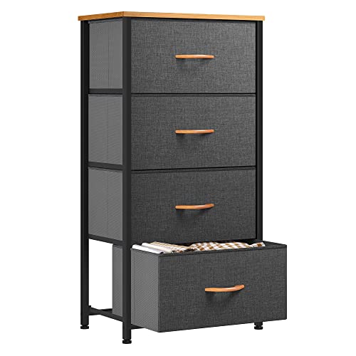 YITAHOME Cómoda de tecido, confortável de tecido, unidade de armazenamento de tecido, com 4 gavetas removíveis, confortável para sala de estar, quarto, quarto infantil, cinzento escuro