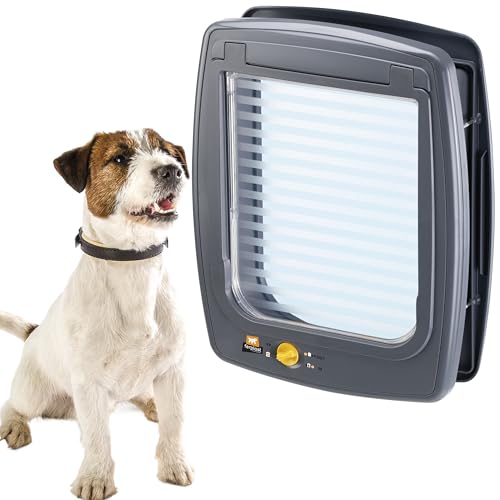 Ferplast Porta para cães médios, gata, entrada e saída controláveis de 4 vias, proteção contra corrente de ar, túnel completo, Swing 11 porta cão gata, cinzento