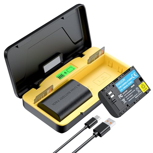 ENEGON LP-E6NH - Carregador de bateria dupla (2 x 3000 mAh), compatível com Canon EOS 5D, 6D,7D, 60D, 70D, 80D, 90D, XC10, XC15, R, R5, R6, R7, ecrã LCD