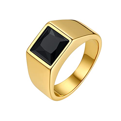 Bestyle Anel homem anéis de selo quadrado 8 mm largura anel com pedra preta / azul anéis de aço inoxidável personalizados anéis homem tamanho 14,5 - 32,5