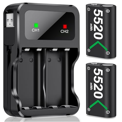 HELLCOOL Bateria para comando Xbox, 2 x 5520 mWh pilhas recarregáveis com carregador de pilhas/cabo de carregamento/Display LED, compatível com Xbox Series X|S/Xbox OneX|S| Elite Controller - 25 horas