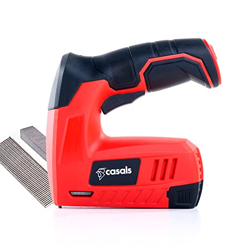 Casals CSG3620 - Agrafador elétrico e pregador de bateria de lítio de 4 V de 1300 mAh. Funciona com grampos e pregos, depósito removível, 40 grampos e pregos/minuto, ergonómico e fácil de usar.