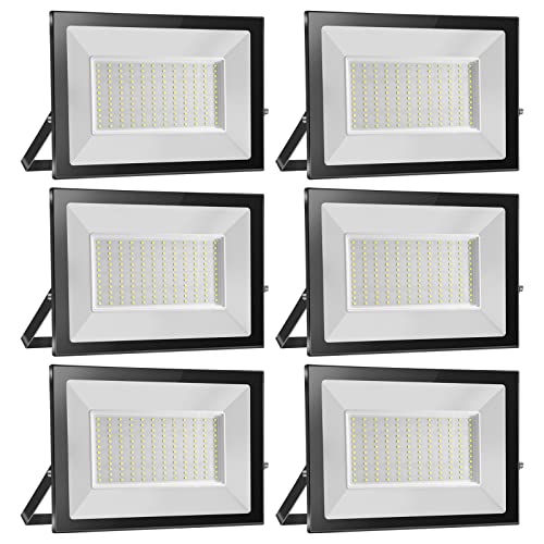 Probapro 150 W Focos LED para exteriores, 6 peças, projetor LED 15000 LM IP65, impermeável, 6500 K, branco frio para jardim, pátio, garagem, terraço, holofote exterior de segurança com alta