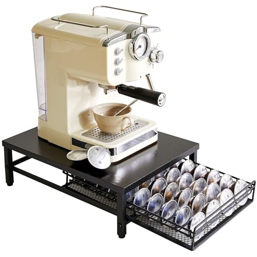 IBUYKE Suporte para cápsulas Nespresso, organizador de armazenamento de capacidade de 40 cápsulas, gaveta de cápsulas versão de madeira, preto TCJ101B